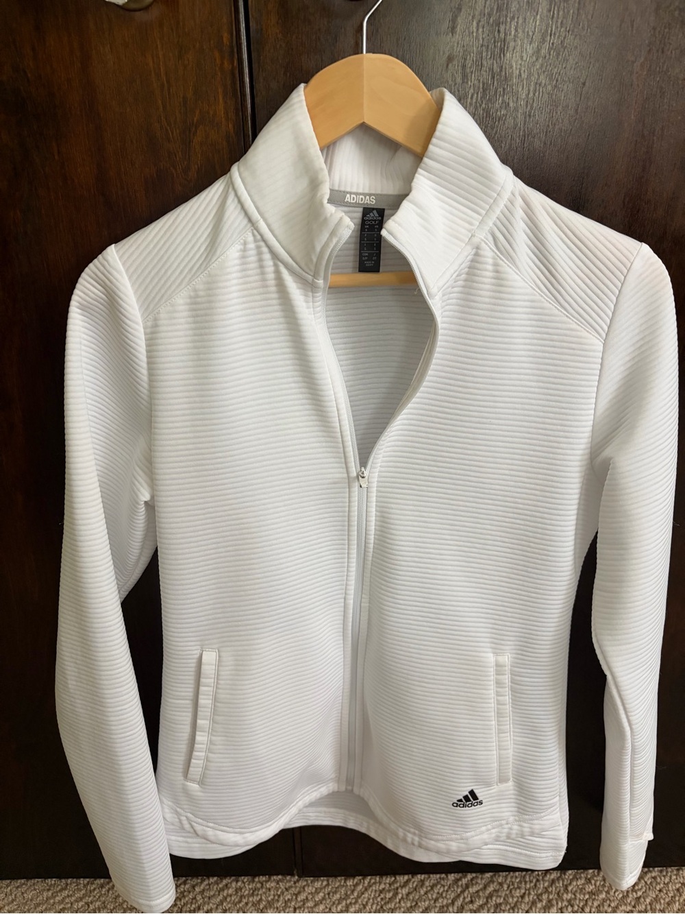 adidas Women's White Ribbed Full-Zip Golf Jacket